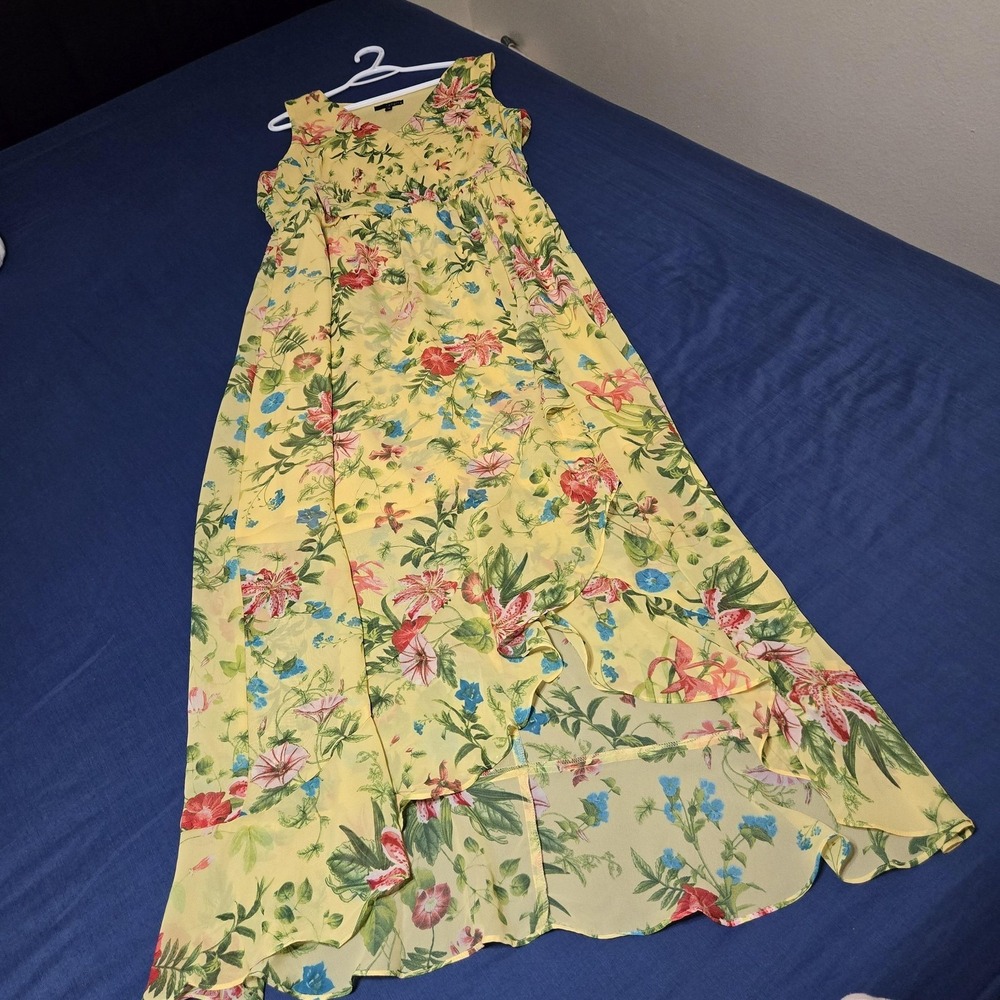 Sangria Dress Womens 16 Yellow Floral Chiffon Maxi Ruffle Fit & Flare Sleeveless